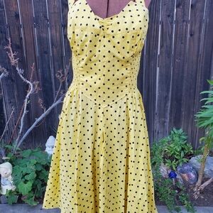 Elegant Strapless Yellow Polka Dot Dress